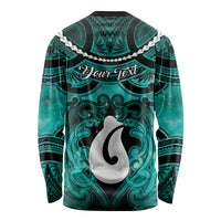 Personalised Maori Matariki Hei Matau Turquoise Long Sleeve Shirt Maori Kowhaiwhai Pattern Galaxy LT01 - Polynesian Pride