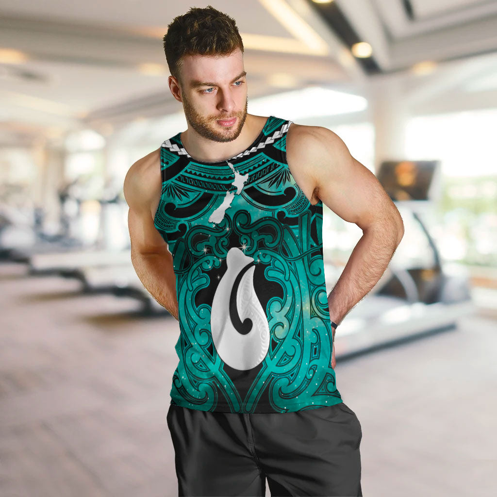 Personalised Maori Matariki Hei Matau Turquoise Men Tank Top Maori Kowhaiwhai Pattern Galaxy LT01 Turquoise - Polynesian Pride