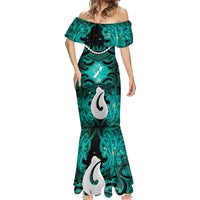 Personalised Maori Matariki Hei Matau Turquoise Mermaid Dress Maori Kowhaiwhai Pattern Galaxy LT01 - Polynesian Pride