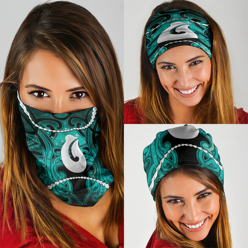 Maori Matariki Hei Matau Turquoise Neck Gaiter Maori Kowhaiwhai Pattern Galaxy LT01 - Polynesian Pride