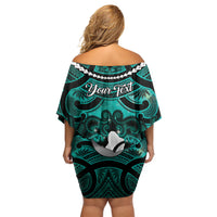 Personalised Maori Matariki Hei Matau Turquoise Off Shoulder Short Dress Maori Kowhaiwhai Pattern Galaxy LT01 - Polynesian Pride