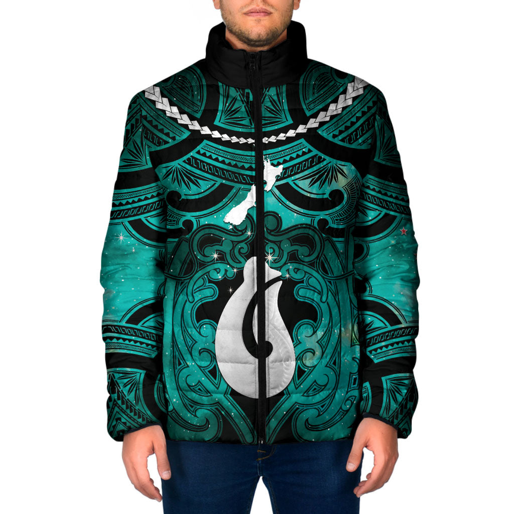 Personalised Maori Matariki Hei Matau Turquoise Padded Jacket Maori Kowhaiwhai Pattern Galaxy LT01 Men Turquoise - Polynesian Pride