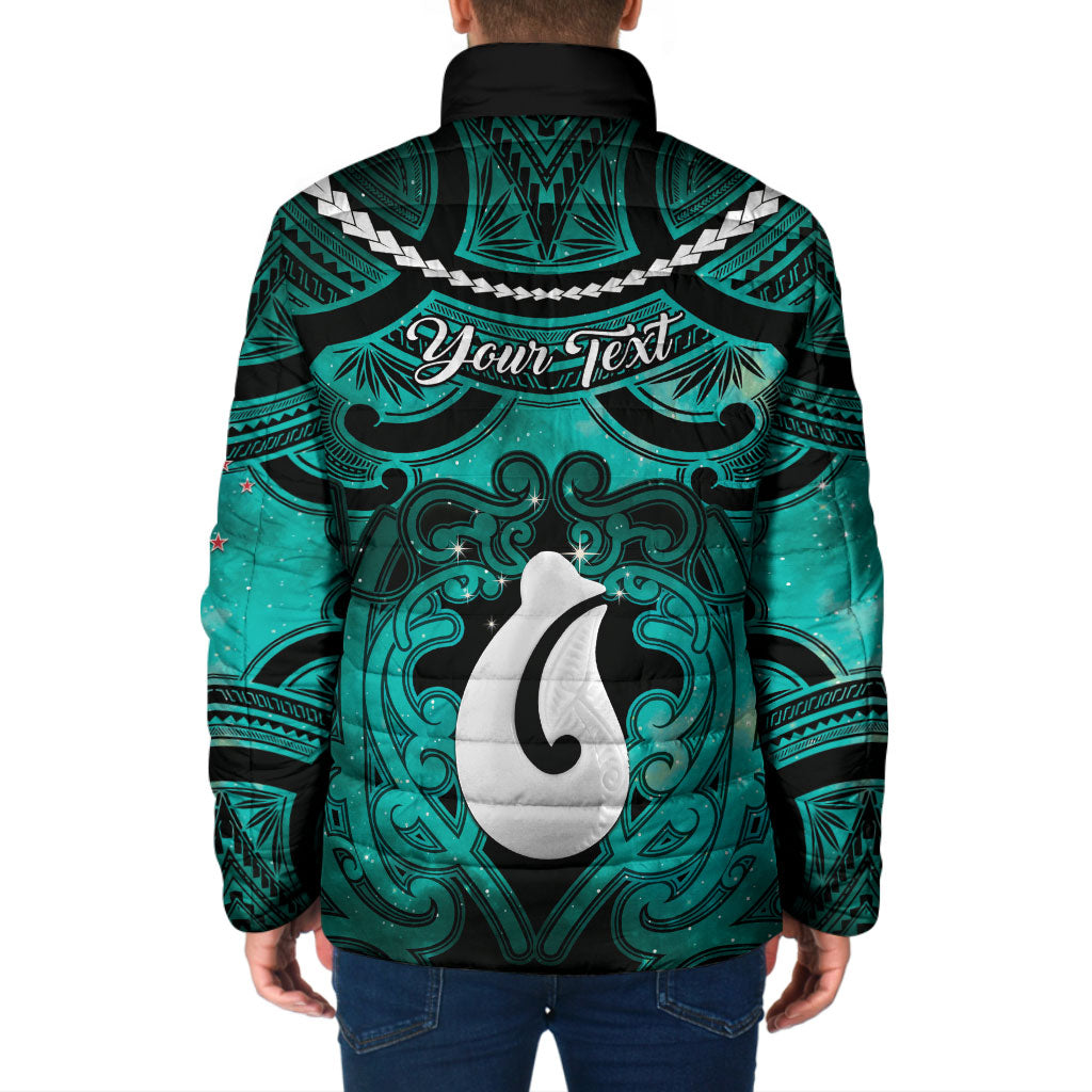 Personalised Maori Matariki Hei Matau Turquoise Padded Jacket Maori Kowhaiwhai Pattern Galaxy LT01 - Polynesian Pride