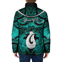 Personalised Maori Matariki Hei Matau Turquoise Padded Jacket Maori Kowhaiwhai Pattern Galaxy LT01 - Polynesian Pride