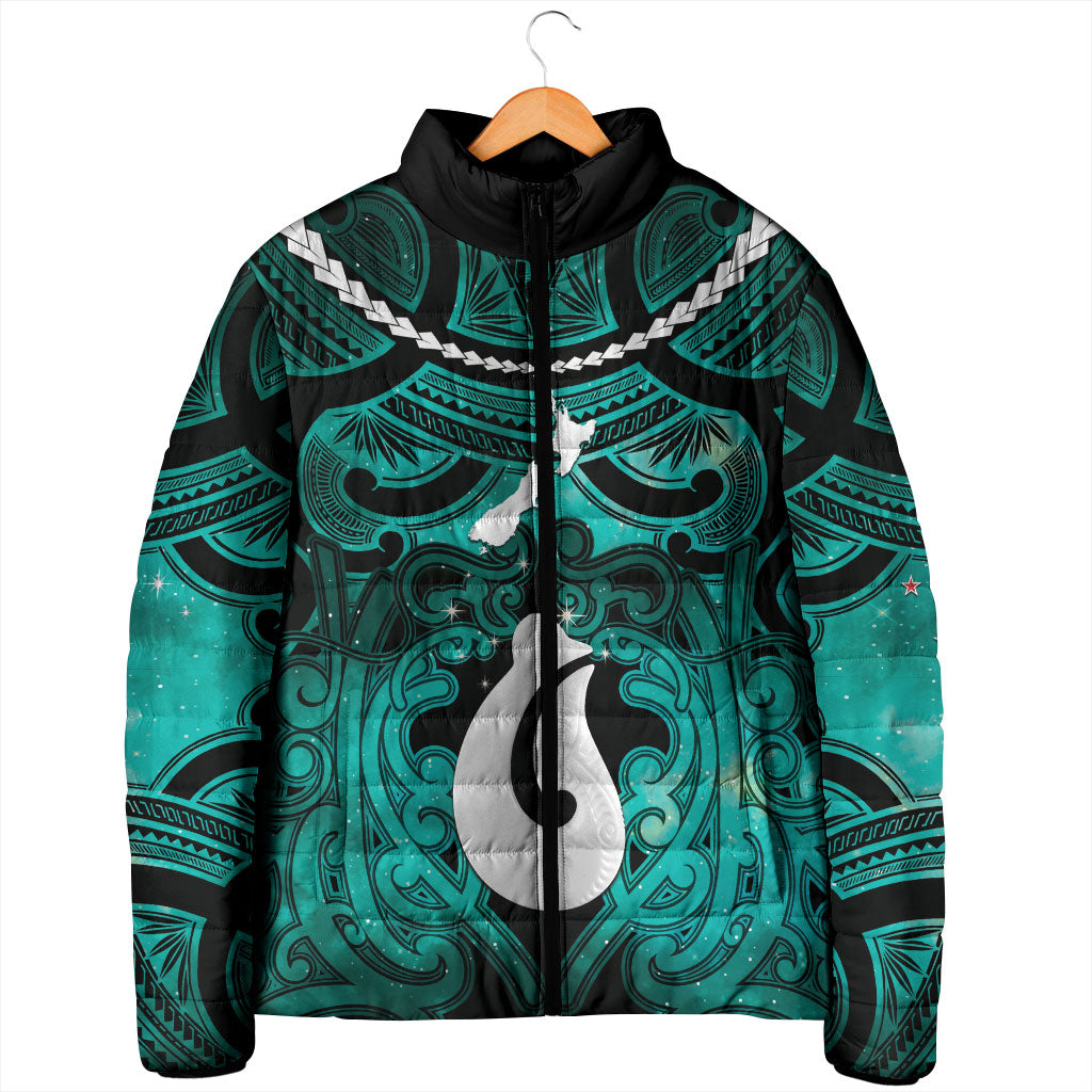 Personalised Maori Matariki Hei Matau Turquoise Padded Jacket Maori Kowhaiwhai Pattern Galaxy LT01 - Polynesian Pride