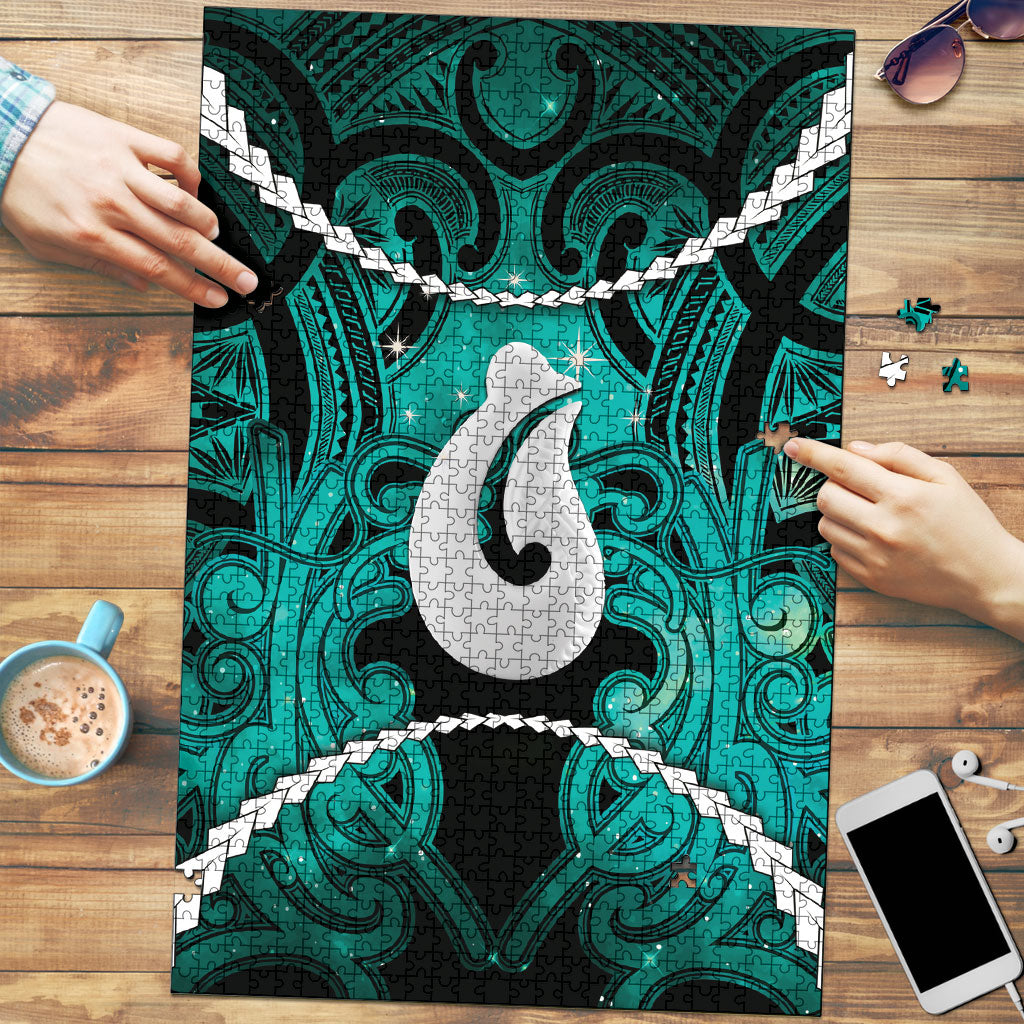 Maori Matariki Hei Matau Turquoise Puzzle Maori Kowhaiwhai Pattern Galaxy LT01 Turquoise - Polynesian Pride