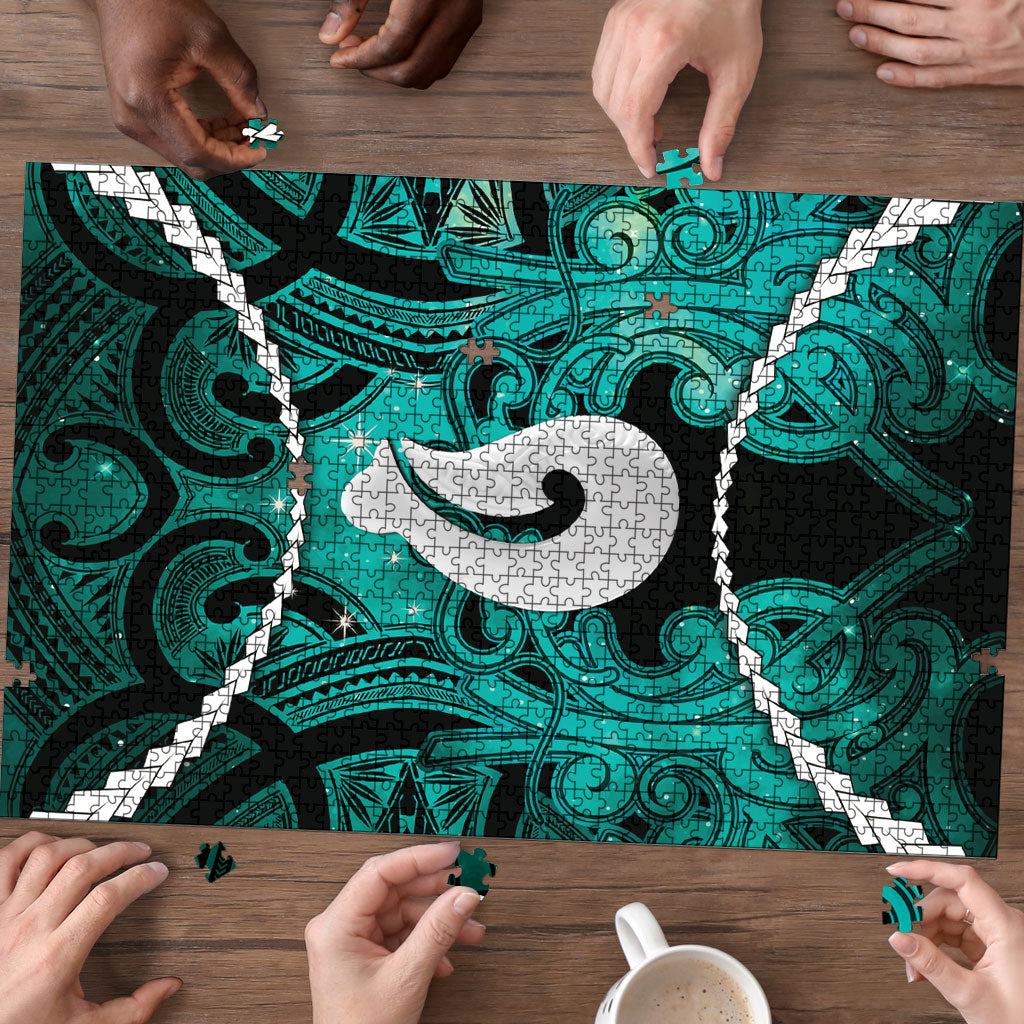 Maori Matariki Hei Matau Turquoise Puzzle Maori Kowhaiwhai Pattern Galaxy LT01 - Polynesian Pride
