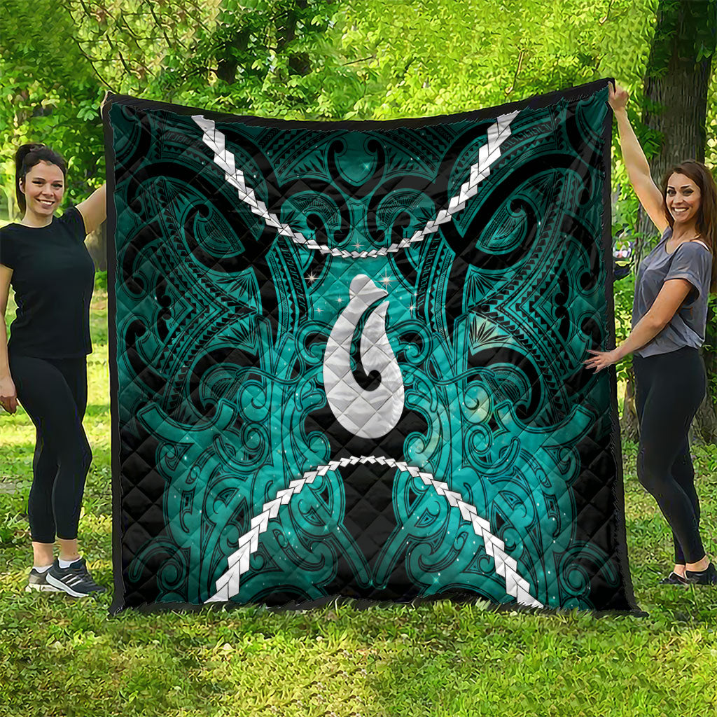 Maori Matariki Hei Matau Turquoise Quilt Maori Kowhaiwhai Pattern Galaxy LT01 - Polynesian Pride