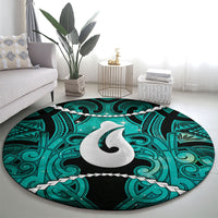 Maori Matariki Hei Matau Turquoise Round Carpet Maori Kowhaiwhai Pattern Galaxy LT01 - Polynesian Pride