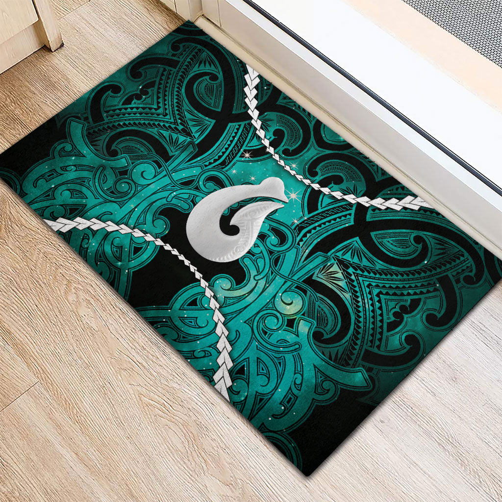 Maori Matariki Hei Matau Turquoise Rubber Doormat Maori Kowhaiwhai Pattern Galaxy