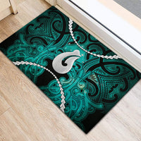 Maori Matariki Hei Matau Turquoise Rubber Doormat Maori Kowhaiwhai Pattern Galaxy
