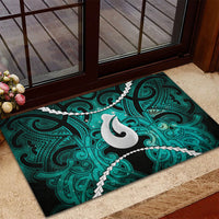 Maori Matariki Hei Matau Turquoise Rubber Doormat Maori Kowhaiwhai Pattern Galaxy
