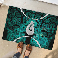 Maori Matariki Hei Matau Turquoise Rubber Doormat Maori Kowhaiwhai Pattern Galaxy