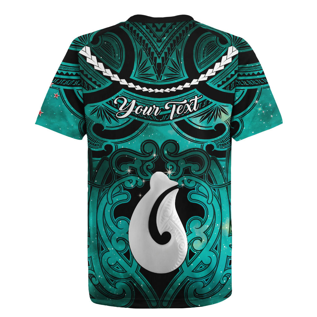 Personalised Maori Matariki Hei Matau Turquoise Rugby Jersey Maori Kowhaiwhai Pattern Galaxy LT01 - Polynesian Pride