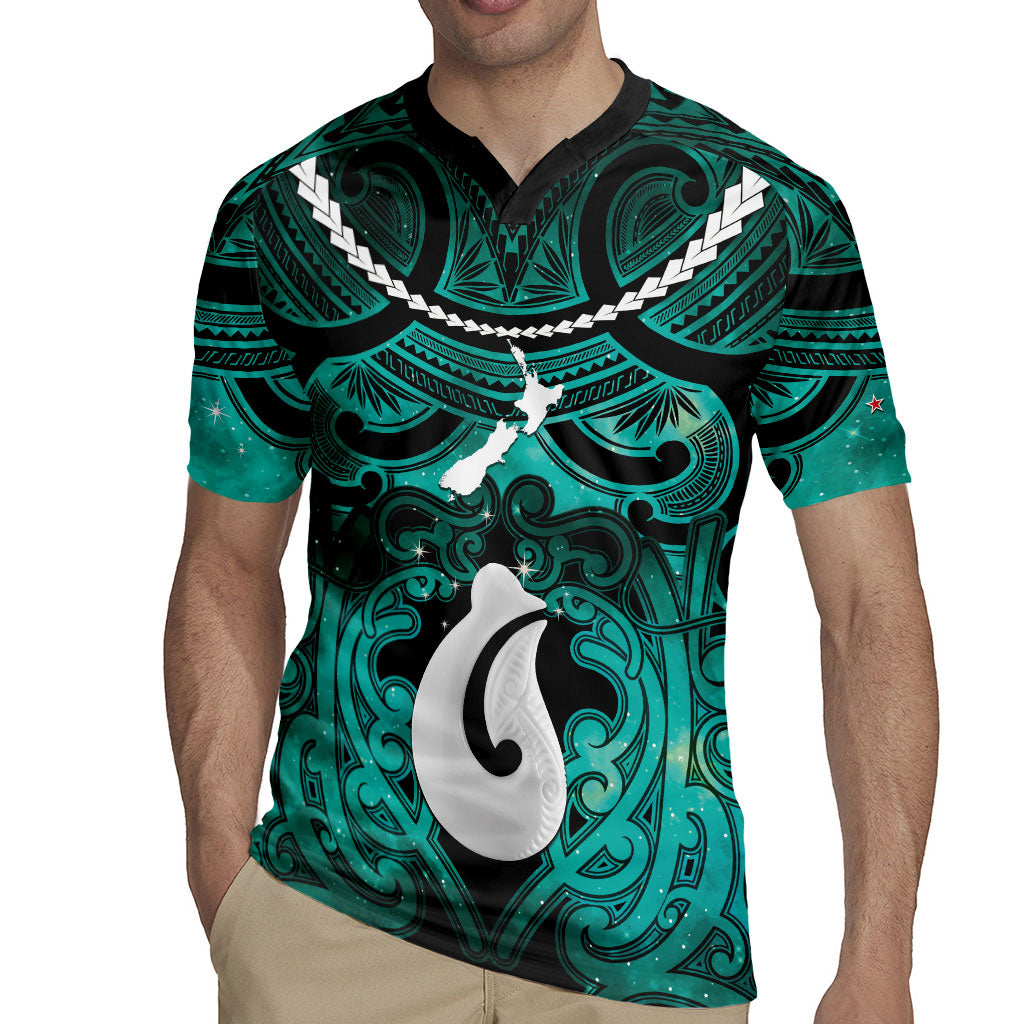 Personalised Maori Matariki Hei Matau Turquoise Rugby Jersey Maori Kowhaiwhai Pattern Galaxy LT01 - Polynesian Pride