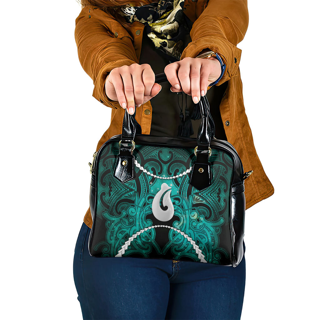 Maori Matariki Hei Matau Turquoise Shoulder Handbag Maori Kowhaiwhai Pattern Galaxy LT01 One Size Turquoise - Polynesian Pride