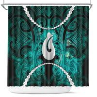 Maori Matariki Hei Matau Turquoise Shower Curtain Maori Kowhaiwhai Pattern Galaxy LT01 Turquoise - Polynesian Pride