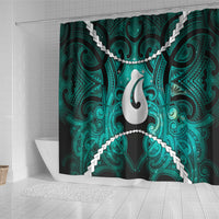 Maori Matariki Hei Matau Turquoise Shower Curtain Maori Kowhaiwhai Pattern Galaxy LT01 - Polynesian Pride