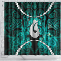 Maori Matariki Hei Matau Turquoise Shower Curtain Maori Kowhaiwhai Pattern Galaxy LT01 - Polynesian Pride