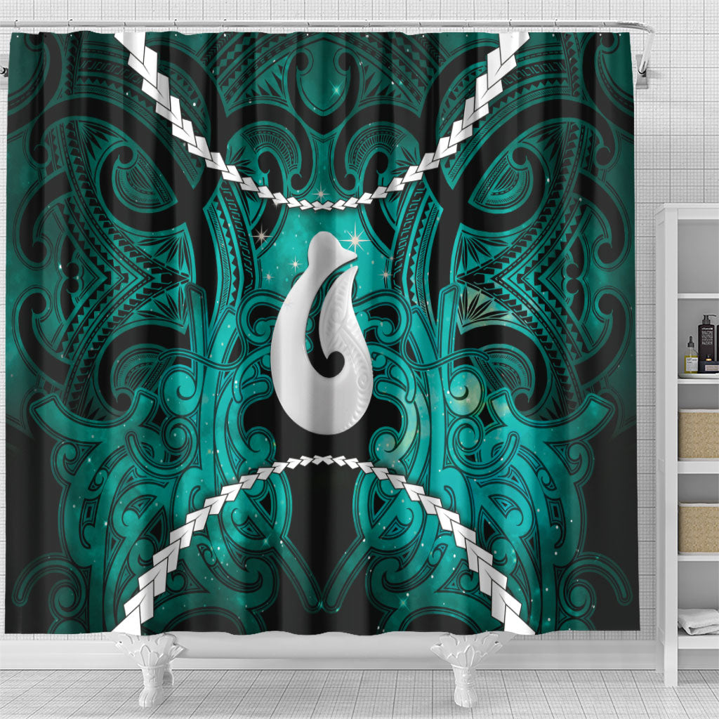 Maori Matariki Hei Matau Turquoise Shower Curtain Maori Kowhaiwhai Pattern Galaxy LT01 - Polynesian Pride