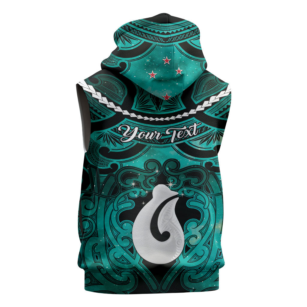 Personalised Maori Matariki Hei Matau Turquoise Sleeveless Hoodie Maori Kowhaiwhai Pattern Galaxy LT01 - Polynesian Pride