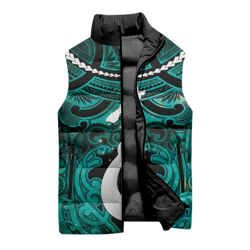 Personalised Maori Matariki Hei Matau Turquoise Sleeveless Puffer Jacket Maori Kowhaiwhai Pattern Galaxy LT01 - Polynesian Pride