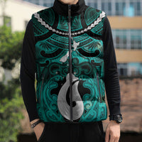 Personalised Maori Matariki Hei Matau Turquoise Sleeveless Puffer Jacket Maori Kowhaiwhai Pattern Galaxy LT01 - Polynesian Pride