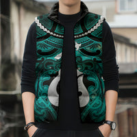 Personalised Maori Matariki Hei Matau Turquoise Sleeveless Puffer Jacket Maori Kowhaiwhai Pattern Galaxy LT01 - Polynesian Pride