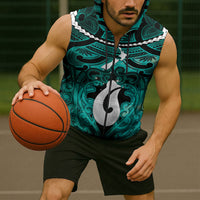 Personalised Maori Matariki Hei Matau Turquoise Sleeveless Zip Hoodie Maori Kowhaiwhai Pattern Galaxy LT01 - Polynesian Pride