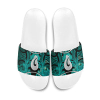 Maori Matariki Hei Matau Turquoise Slide Sandals Maori Kowhaiwhai Pattern Galaxy LT01 Turquoise - Polynesian Pride