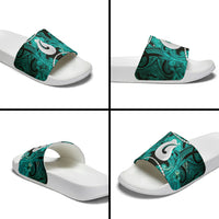 Maori Matariki Hei Matau Turquoise Slide Sandals Maori Kowhaiwhai Pattern Galaxy LT01 - Polynesian Pride