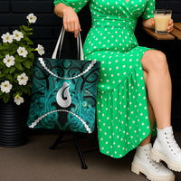 Maori Matariki Hei Matau Turquoise Tote Bag Maori Kowhaiwhai Pattern Galaxy LT01 - Polynesian Pride
