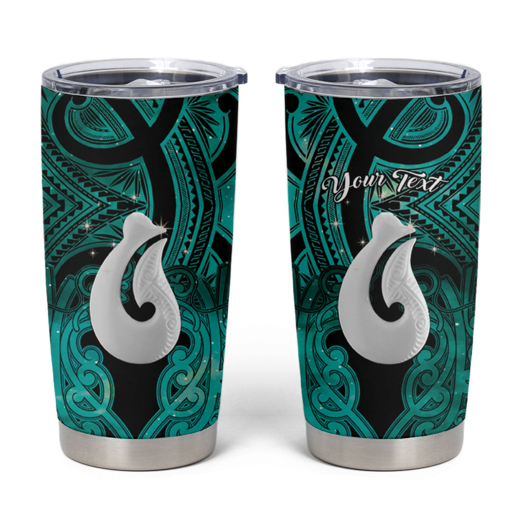 Personalised Maori Matariki Hei Matau Turquoise Tumbler Cup Maori Kowhaiwhai Pattern Galaxy LT01 Turquoise - Polynesian Pride