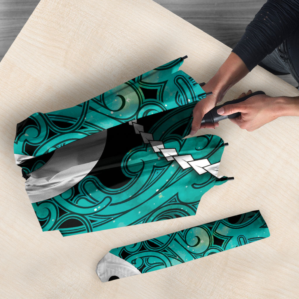 Maori Matariki Hei Matau Turquoise Umbrella Maori Kowhaiwhai Pattern Galaxy LT01 - Polynesian Pride