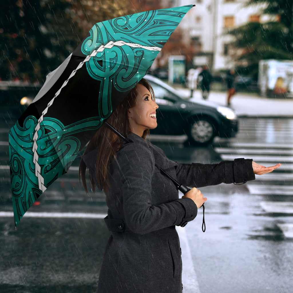 Maori Matariki Hei Matau Turquoise Umbrella Maori Kowhaiwhai Pattern Galaxy LT01 - Polynesian Pride
