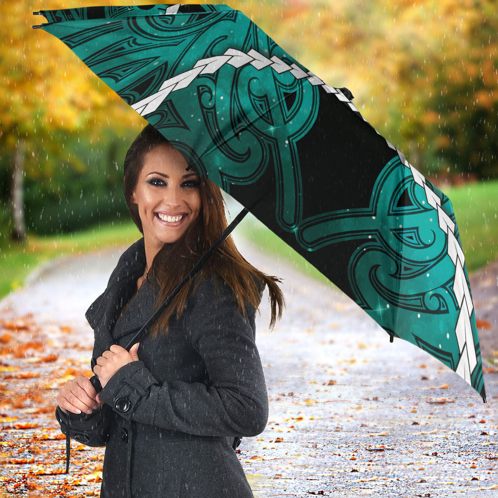Maori Matariki Hei Matau Turquoise Umbrella Maori Kowhaiwhai Pattern Galaxy LT01 - Polynesian Pride