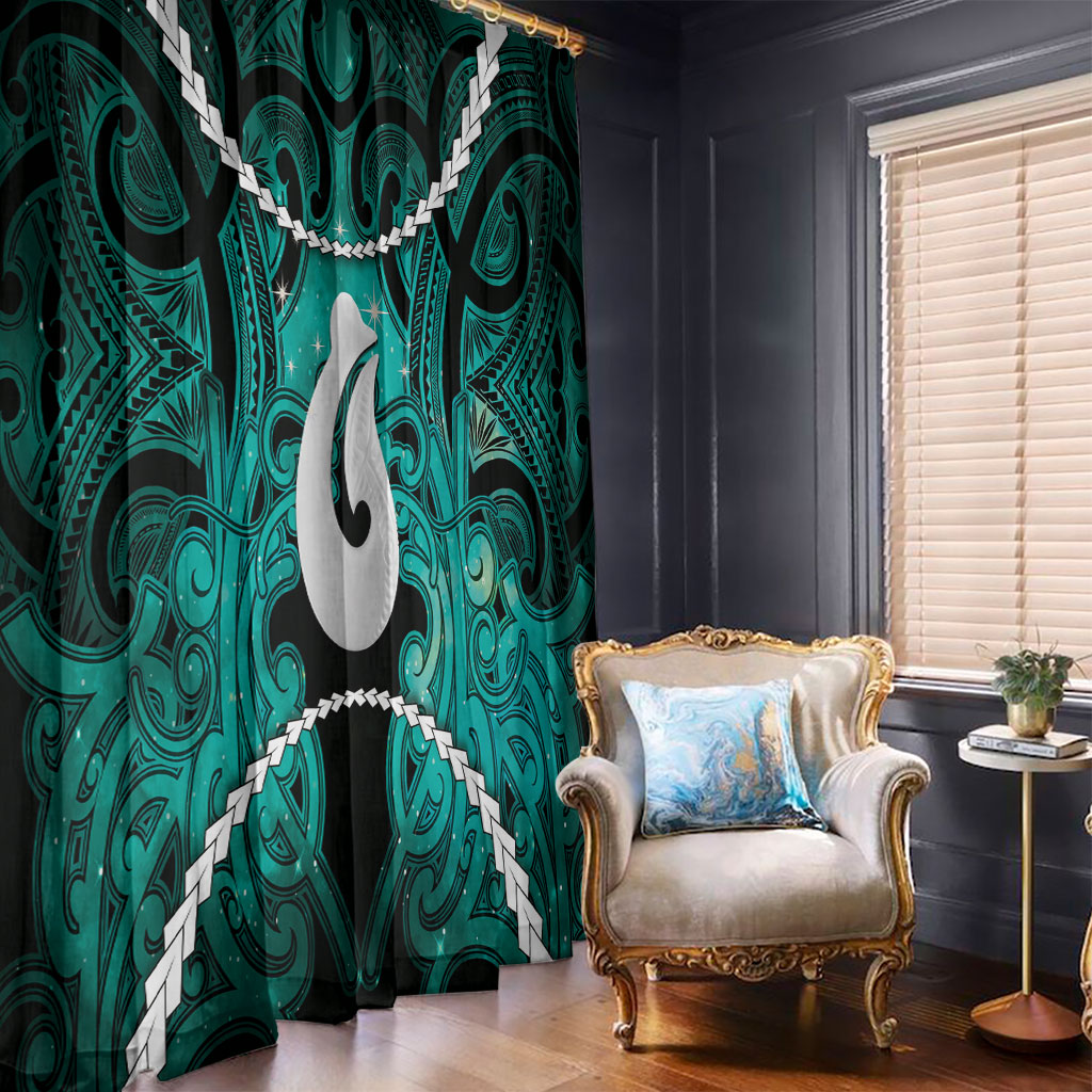 Maori Matariki Hei Matau Turquoise Window Curtain Maori Kowhaiwhai Pattern Galaxy LT01 - Polynesian Pride