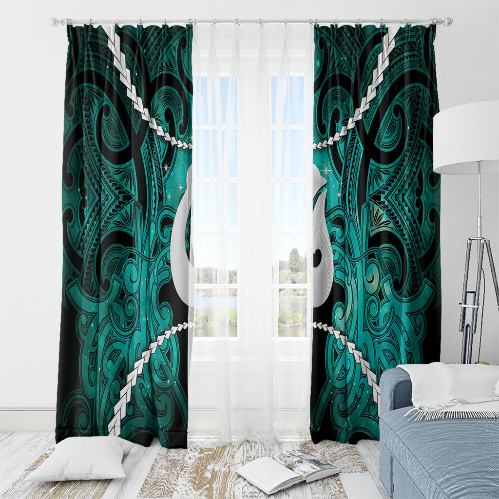Maori Matariki Hei Matau Turquoise Window Curtain Maori Kowhaiwhai Pattern Galaxy LT01 - Polynesian Pride