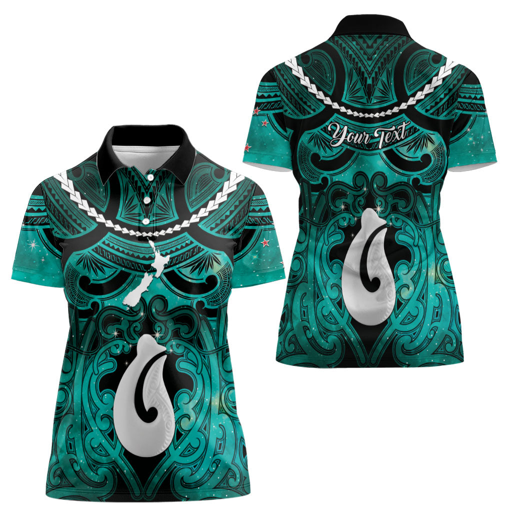 Personalised Maori Matariki Hei Matau Turquoise Women Polo Shirt Maori Kowhaiwhai Pattern Galaxy LT01 - Polynesian Pride