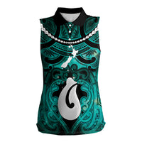 Personalised Maori Matariki Hei Matau Turquoise Women Sleeveless Polo Shirt Maori Kowhaiwhai Pattern Galaxy