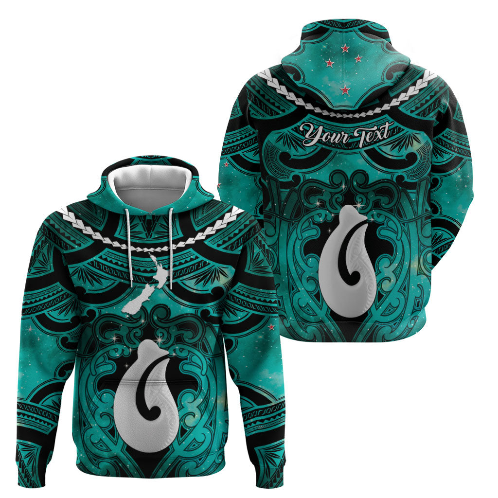 Personalised Maori Matariki Hei Matau Turquoise Zip Hoodie Maori Kowhaiwhai Pattern Galaxy LT01 - Polynesian Pride
