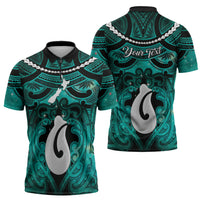 Personalised Maori Matariki Hei Matau Turquoise Zipper Polo Shirt Maori Kowhaiwhai Pattern Galaxy LT01 - Polynesian Pride