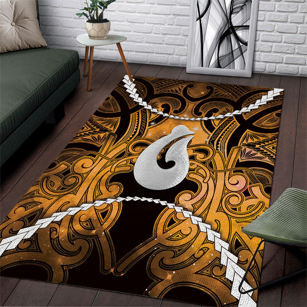 Maori Matariki Hei Matau Kowhai Area Rug Maori Kowhaiwhai Pattern Galaxy LT01 Yellow - Polynesian Pride