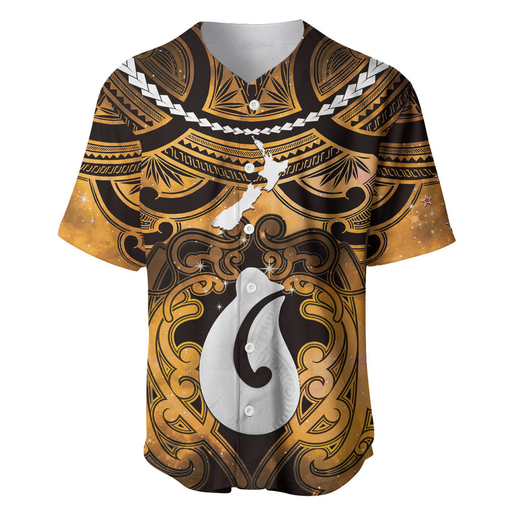 Personalised Maori Matariki Hei Matau Kowhai Baseball Jersey Maori Kowhaiwhai Pattern Galaxy LT01 Yellow - Polynesian Pride
