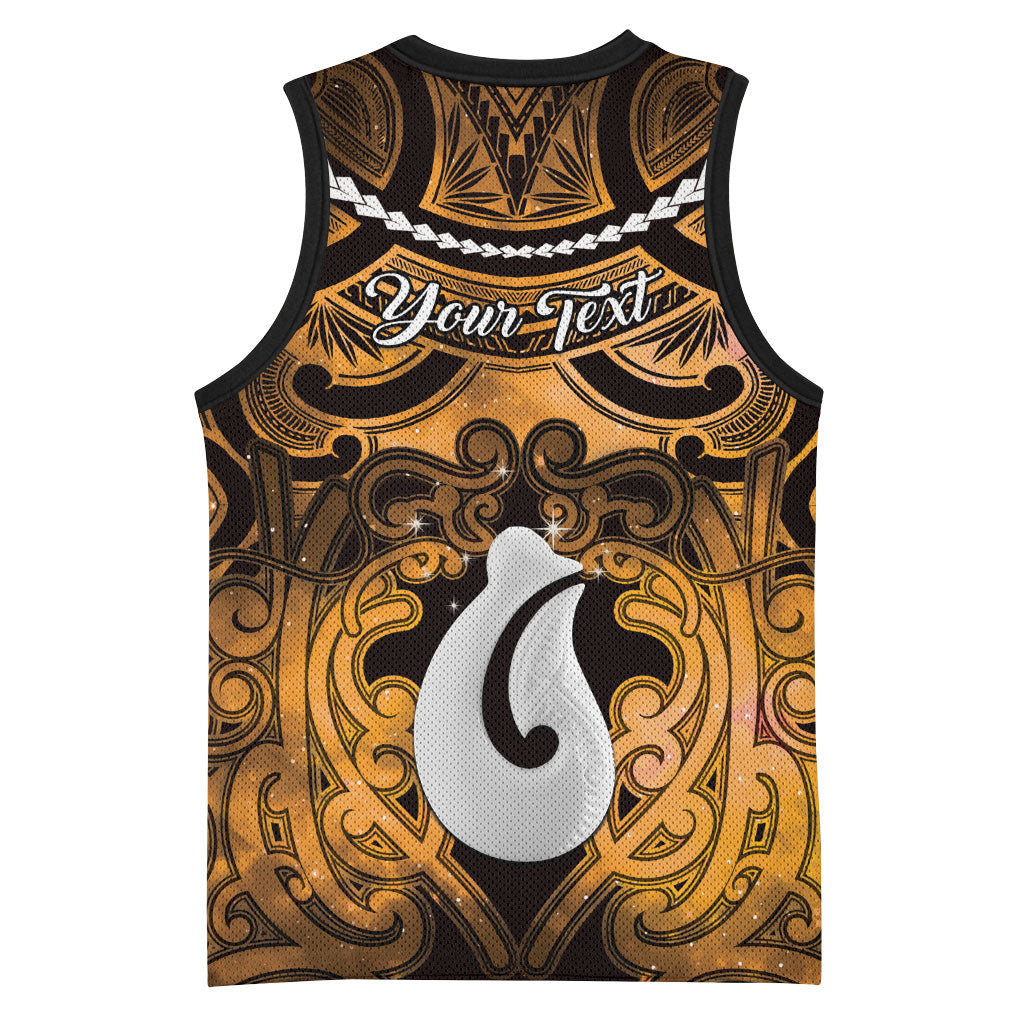 Personalised Maori Matariki Hei Matau Kowhai Basketball Jersey Maori Kowhaiwhai Pattern Galaxy LT01 - Polynesian Pride