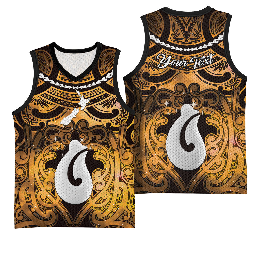 Personalised Maori Matariki Hei Matau Kowhai Basketball Jersey Maori Kowhaiwhai Pattern Galaxy LT01 - Polynesian Pride