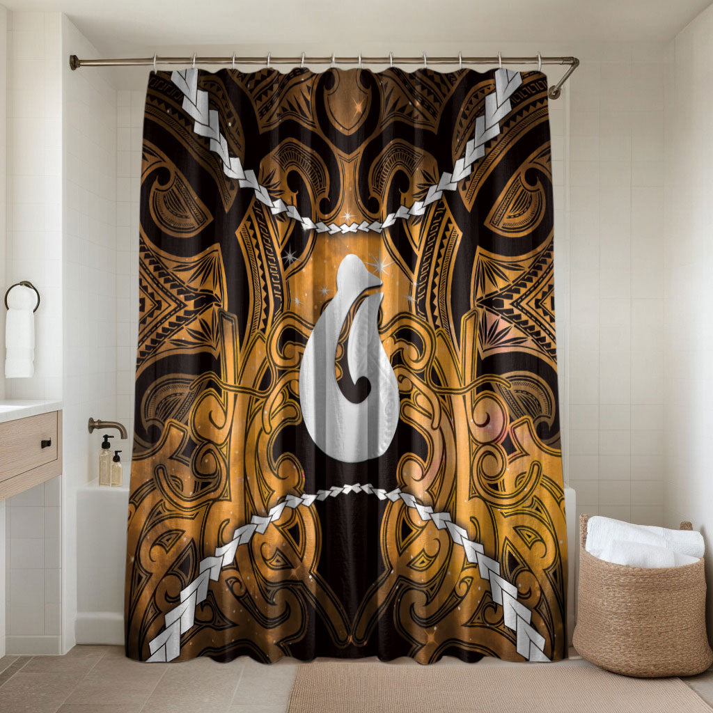 Maori Matariki Hei Matau Kowhai Bathroom Set Maori Kowhaiwhai Pattern Galaxy LT01 Shower Curtain Only Yellow - Polynesian Pride