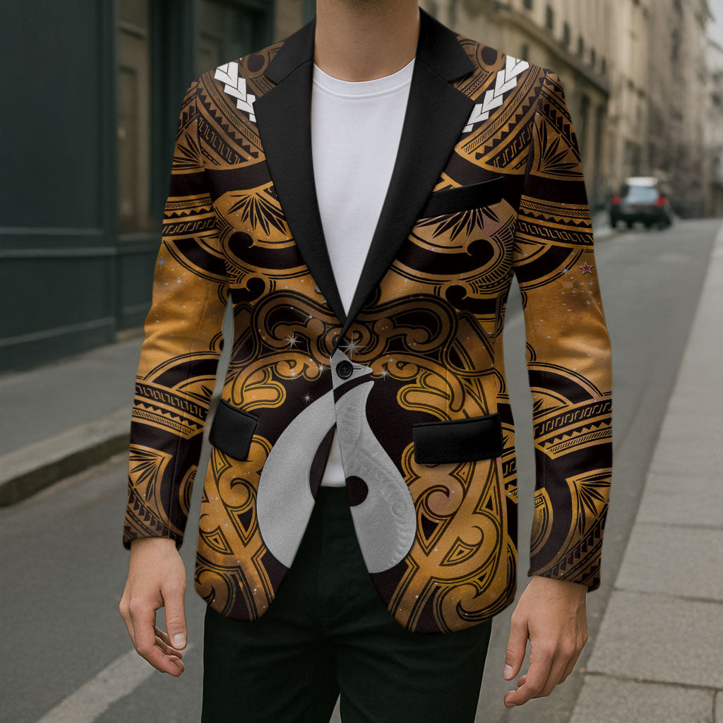 Personalised Maori Matariki Hei Matau Kowhai Blazer Maori Kowhaiwhai Pattern Galaxy LT01 - Polynesian Pride