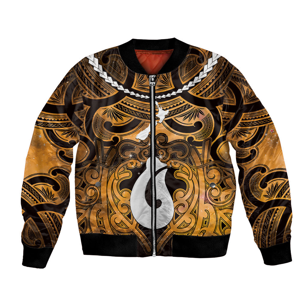 Personalised Maori Matariki Hei Matau Kowhai Bomber Jacket Maori Kowhaiwhai Pattern Galaxy LT01 Unisex Yellow - Polynesian Pride