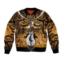 Personalised Maori Matariki Hei Matau Kowhai Bomber Jacket Maori Kowhaiwhai Pattern Galaxy LT01 Unisex Yellow - Polynesian Pride